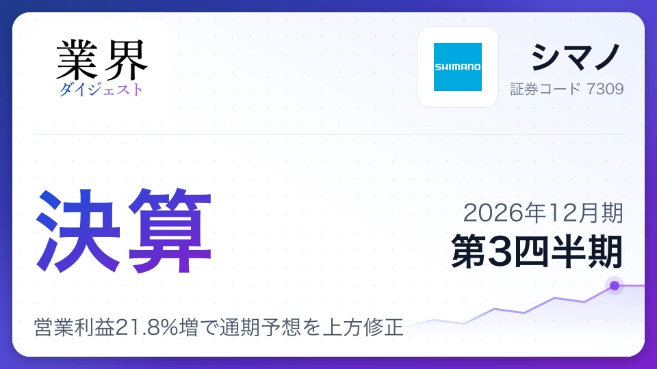 シマノ、2026年12月期第3四半期決算、営業利益21.8%増で通期予想を上方修正