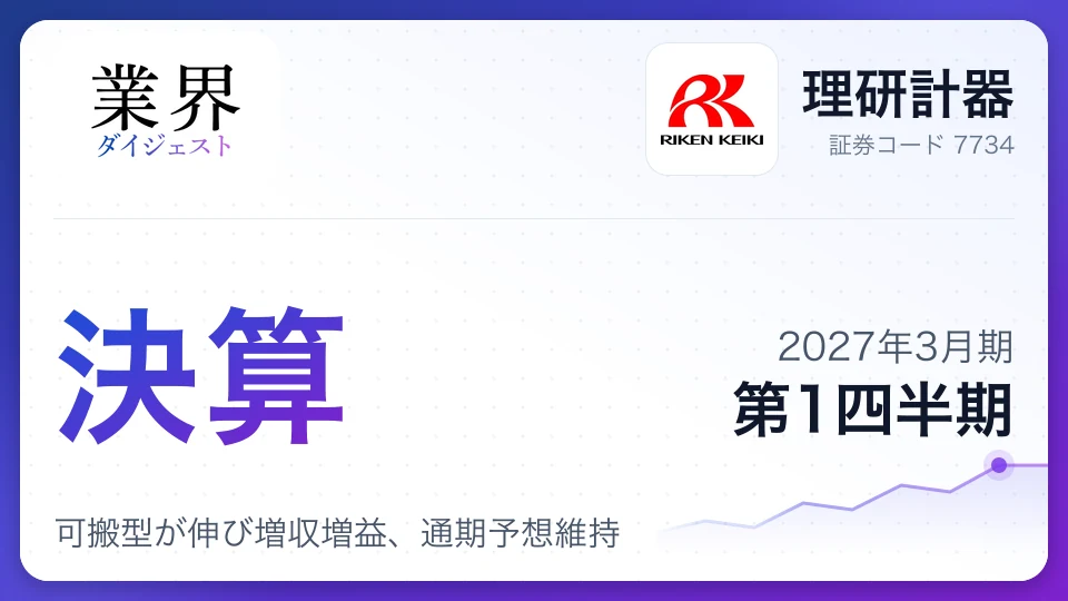 理研計器、2027年3月期第1四半期決算、可搬型が伸び増収増益、通期予想維持