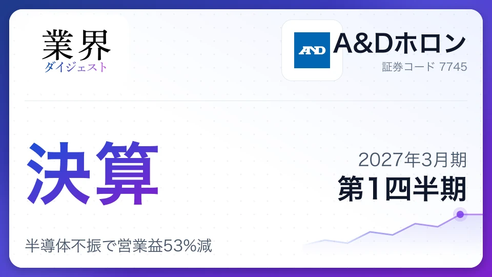 A&Dホロン、2027年3月期第1四半期決算、半導体不振で営業益53%減