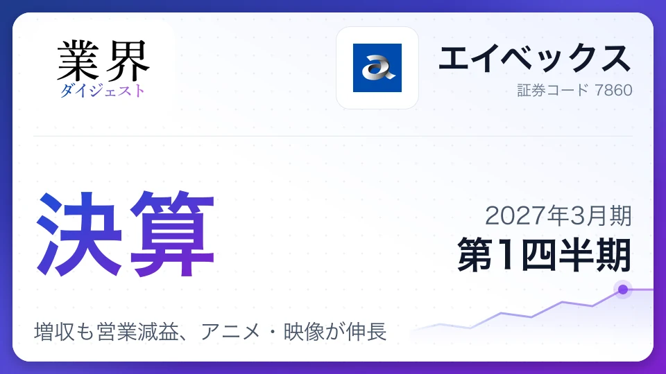 エイベックス、2027年3月期第1四半期決算、増収も営業減益、アニメ・映像が伸長
