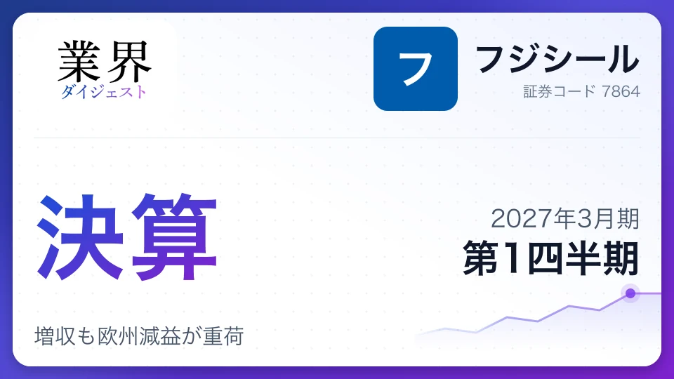 フジシール、2027年3月期第1四半期決算、増収も欧州減益が重荷