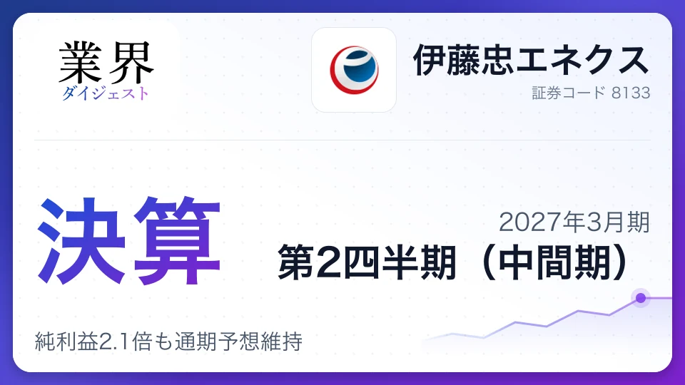 Itochu Enex Q2 FY2027: Net profit more than doubles, outlook unchanged