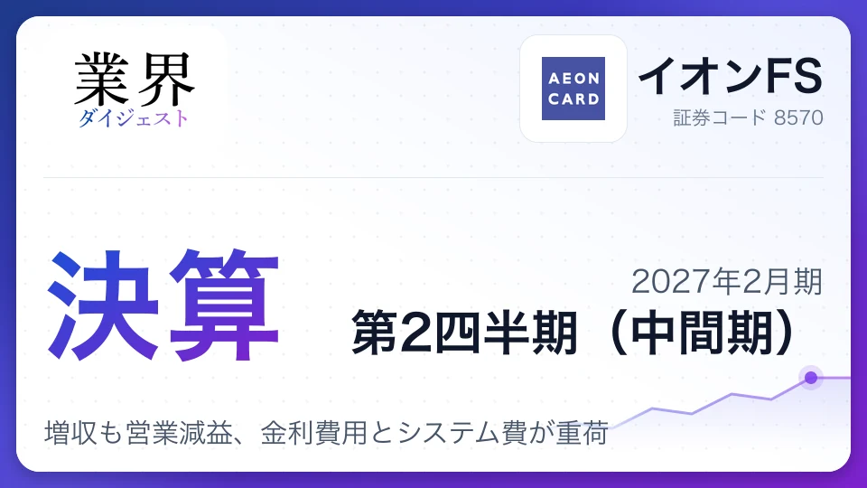 イオンFS、2027年2月期第2四半期決算、増収も営業減益、金利費用とシステム費が重荷