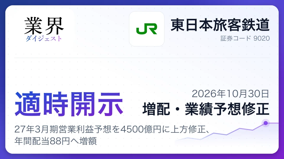 JR East: Raises FY2027 operating profit forecast, dividend to ¥88