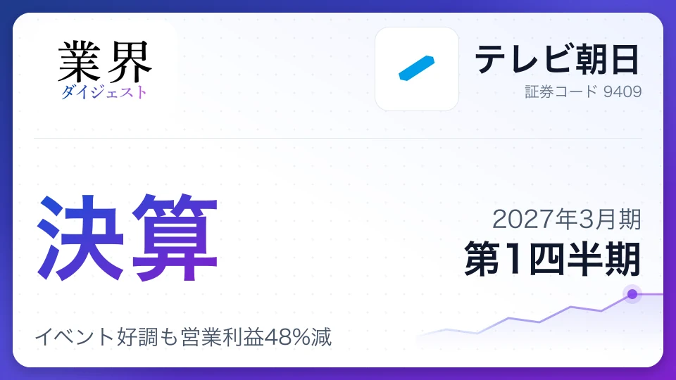 テレビ朝日、2027年3月期第1四半期決算、イベント好調も営業利益48%減