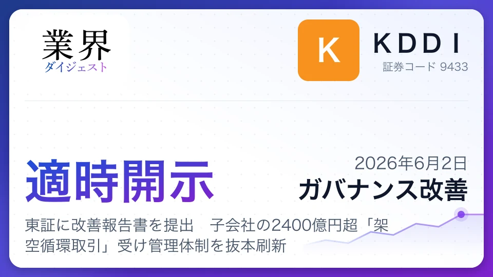 KDDI、東証に改善報告書を提出 子会社の2400億円超「架空循環取引」受け管理体制を抜本刷新