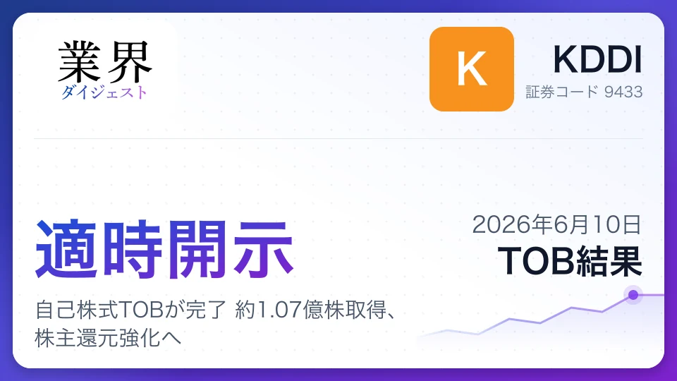KDDI、自己株式TOBが完了 約1.07億株取得、株主還元強化へ