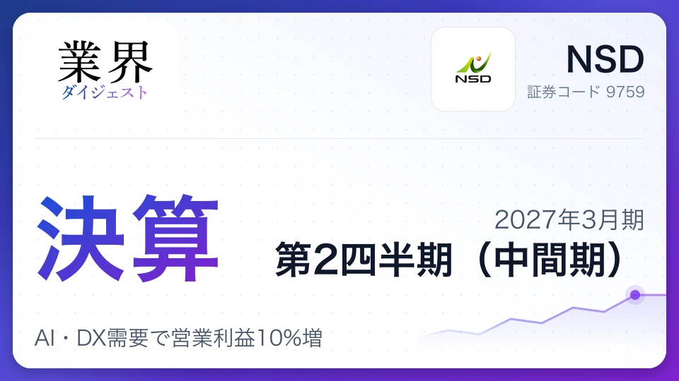 NSD、2027年3月期第2四半期決算、AI・DX需要で営業利益10%増