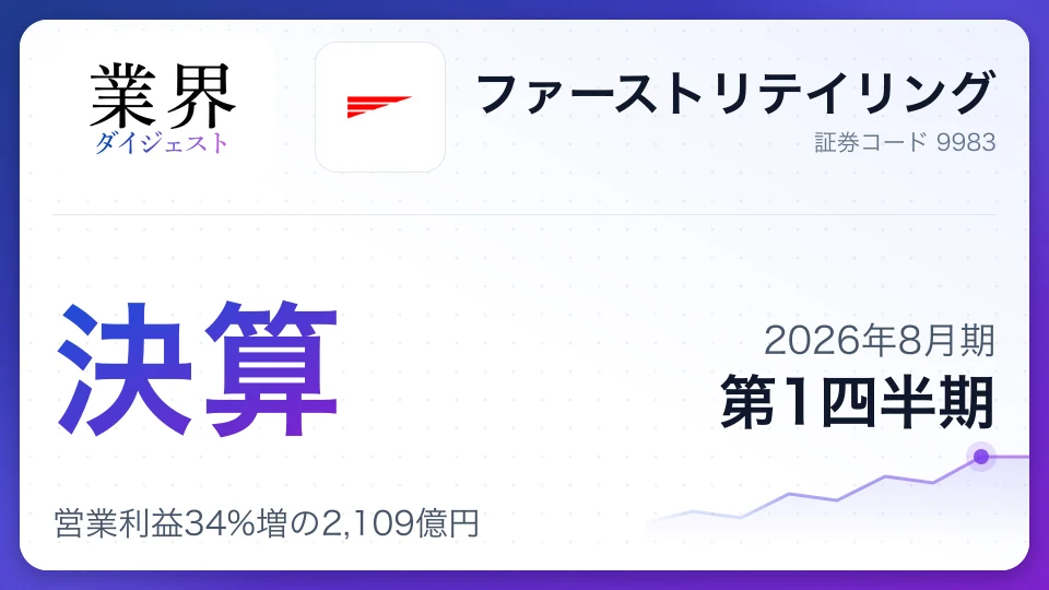 ファーストリテイリング・2026年8月期Q1、営業利益34%増の2,109億円——海外ユニクロ好調で通期予想を上方修正