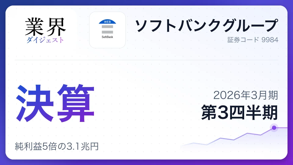 ソフトバンクG・2026年3月期Q3、純利益5倍の3.1兆円——OpenAI評価益が爆発的に寄与、AI事業を新設